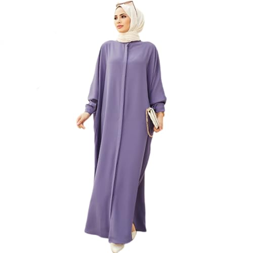 ODIZLI Women's Ramadan Abaya Muslim Batwing Sleeve Shirt Prayer Dress Kaftan Dubai Islamic Loose Maxi Dress - color: Light Purple