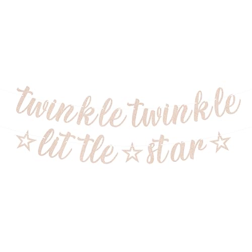 Pre-Strung Twinkle Twinkle Little Star Banner - Rose Gold Glitter Star Theme Baby Shower Decorations for Boy or Girl, Perfect for Gender Reveal Party/ Baby Birthday Party/ Baby Shower, Photo Booth Props - color: Rose Gold