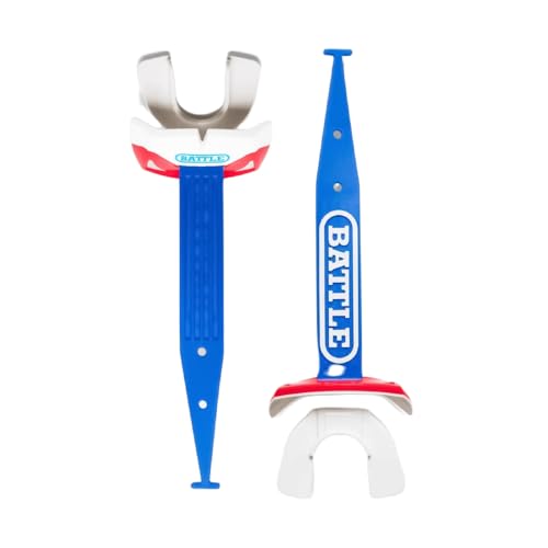 Battle Sports Speed Pro Two-Tone Mouthguard, No Boil, Braces Compatible, Connected Strap, Maximum Breathability (Blue/White/Red) - color: Blue/White/Red