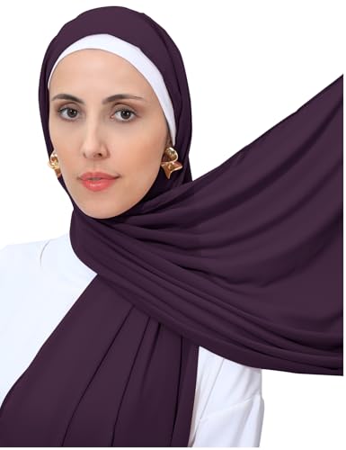 Heavy Not Easily See Through Long Chiffon Hijab Scarf for Women, Amazing Smooth Muslim Head Scarves - color: Dark Purple