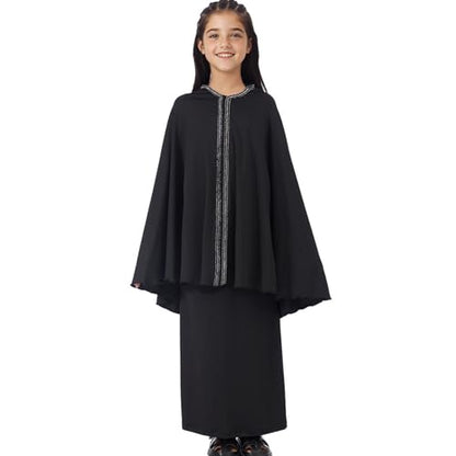 Lenmipot Kids Jilbab 2pcs Abaya Girls Muslim Prayer Dress Kids Eid Full Cover Abaya Dress Set Islamic Prayer Jilbab for Girl - color: Blacka, size: 9-10 Years