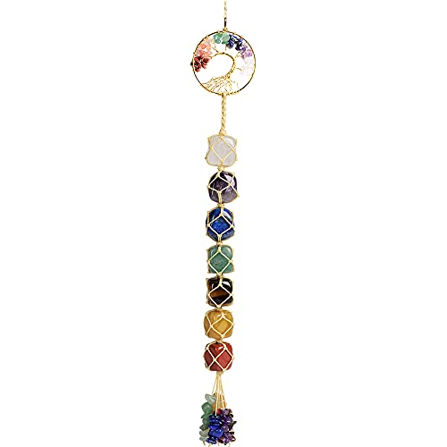 Handmade Crystal Window Car Hanging Ornaments 7 Chakra Home Decoration Feng Shui Ornament Car Decoration (Chakra-Beige Thread) - color: A-style 17