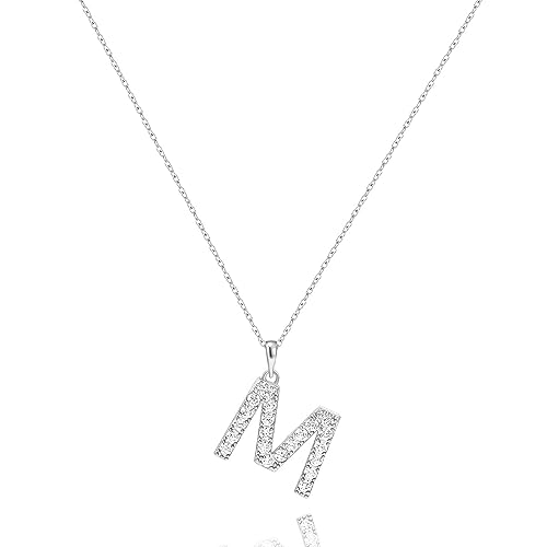 Tarsus Initial Cubic Zirconia Necklace Jewelry Gifts for Women Adjustable Chain 18" + 2" - style: Silver-M-Diamond style