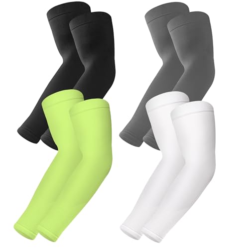 BHYTAKI UV Sun Protection Arm Sleeves, UPF 50 Sports Cooling Arm Compression Sleeves for Men Women Teenager - color: 1 Black+1 Dark Gray+1 White+1 Fluorescenct Green