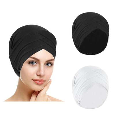 PURFUN 2 Pcs Muslim Inner Hijab Caps Women Girls Stretchy Breathable Full Cover Undercap Tube Bonnet Under Scarf Hats Beanie - color: Black+white/2pcs