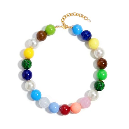 Chunky Beaded Necklace for Women Colorful Big Bead Choker Necklace Fashion Trendy Summer Boho Large Bead Statement Necklaces Beach Vocation Holiday Jewelry Gifts - color: Colorful Beaded A