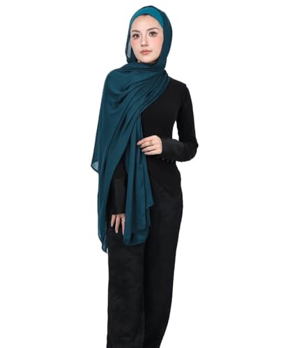 Modal Cotton Hijab Scarf for Women with Undercap Set - color: Teal Blue