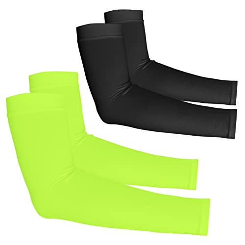 YESLIFE UV Sun Protection Arm Sleeves for Men & Women,UPF 50 Cooling Sports Sleeve - color: Black + Fluorescent Green, size: 2 Pairs