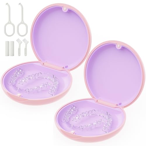 2 Pack Retainer Case, Magnetic Aligner Case Compatible with Invisalign, Portable Slim Orthodontic Storage Kit for Clear Aligners - Pink - color: 2 Pack - Pink