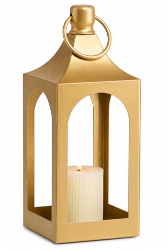 MOZEAL 15" Medium Grace Spire Hanging Lantern - Gold Heavy Metal No Glass - in/Out Use, for Centerpieces/Tables/Shelves/Hooks - Vers Event/Home - Lux Holiday Holder for Pillar/LED Lights - color: Gold, size: 15“