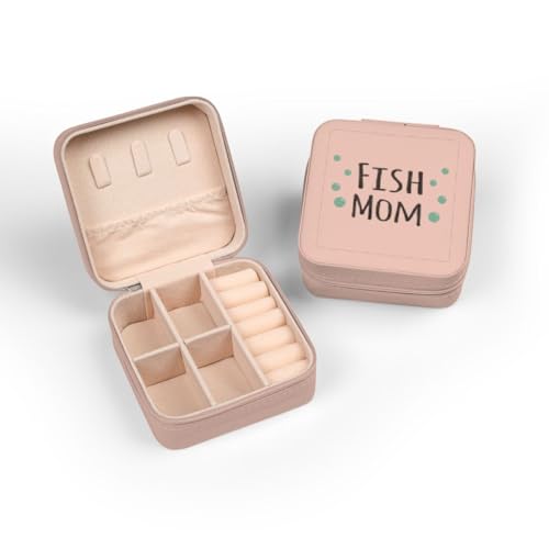 3dRose Fish Mom - for pet fish enthusiast - tropical and non-tropical aquarium owners - blue water bubbles Jewelry Travel Case Pink