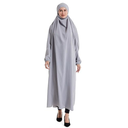 Lmdudan Muslim Women Islamic Full Cover Prayer Dress Long Sleeve Loose Abaya Hijab Outfit 2026 Ramadan Modest Prayer Clothes - color: Gray, size: Large