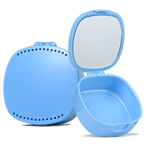 Retainer Case with Mirror & Ventilation Holes for Night Guards, Sky Blue - color: Sky Blue