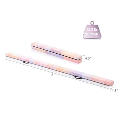 ZELUS 8' Folding Gymnastics Balance Beam, Floor Balance Beam w/Carry Handles Anti-Slip Base for Kids, Beginners & Professional Gymnasts - color: PinkPurple