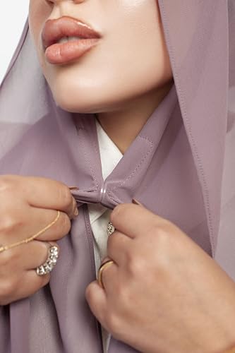 Instant Chiffon Hijab 3-in-1 with Built-in Magnets and Attached Match Undercap, Women Hijabs Set. - color: Mauve