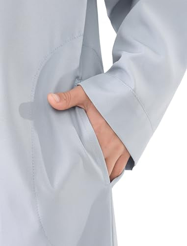 IWEMEK Kids Muslim Thobe for Boys Islamic Arabic Kaftan Robe Middle East Dubai Prayer Dress Eid Ramadan Clothes with Pockets - color: Grey, size: 7-8 Years