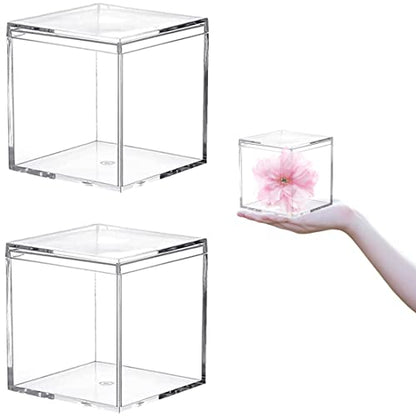 Acrylic Box with Lid Clear Square Cube Plastic Decorative Boxes Clear Display Candy Box Jewelry Storage Boxes for Birthday Party Favor - size: 4 x 4 x 4 Inch