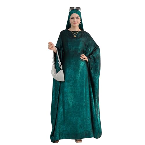ODIZLI Abayas For Women Muslim Metallic Shiny Hijab Prayer Dress Arabic Kaftan Dubai Turkey Islamic Dress - color: Dark Green, size: 1