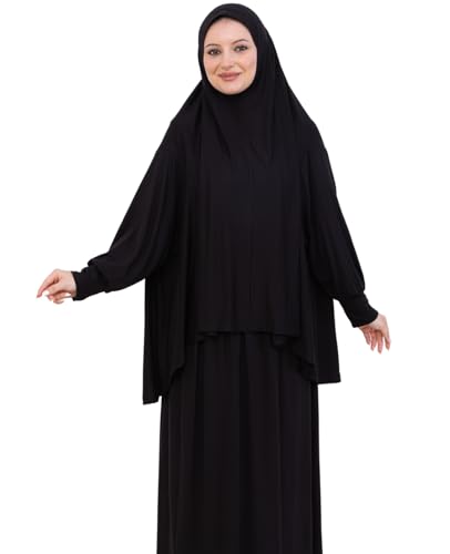 Prien Soft Prayer Dress For Women, Muslim Abaya Hijab Set, Long Turkish Cotton Praying Outfit, Islamic Clothes For Ramadan - color: Black