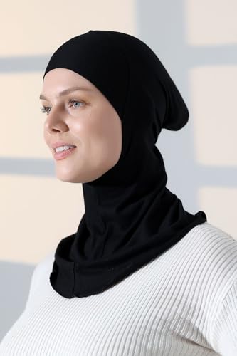 ihvan online, Hijab Undercap, Full Neck Coverage Under Scarf Hijabs, Head Coverings for Women, Muslim Stretchy Sports Turban - color: Black