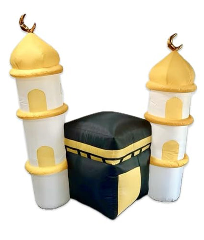 Inflatable Islamic 6FT Ramadan Kareem/Eid Mubarak Kaaba Mosque. Ramadan Blow Up Yard Decorations for Home Holiday Party Indoor, Outdoor,Garden, Lawn Decor. with LED Lights, 3 Banners Rmadan,Eid