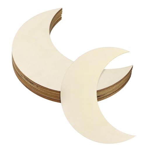 PATIKIL 6.7"x2.4" Wooden Moon, 10 Pack Unfinished Wood Moon Blank Wooden Cutouts Ornaments Natural Wood Pieces for Christmas Party Craft Projects - size: 6.7"x2.4"