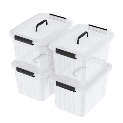 Kekow 18 L Clear Storage Bin with Lid, Clear Plastic Storage Totes, 4-Pack | Clear Design, Sturdy Plastic Material, Dual Side Latch Locks, for Home Office Kitchen Storage - size: 18 L