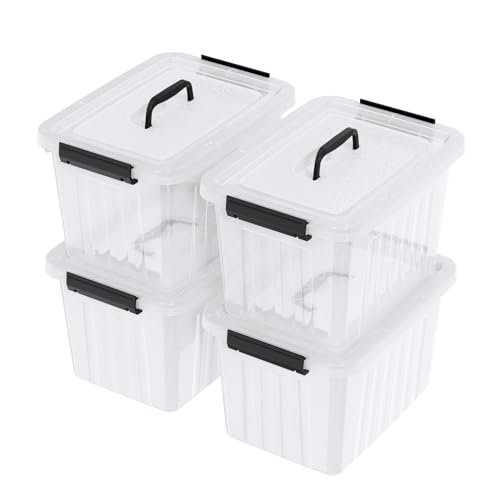 Kekow 18 L Clear Storage Bin with Lid, Clear Plastic Storage Totes, 4-Pack | Clear Design, Sturdy Plastic Material, Dual Side Latch Locks, for Home Office Kitchen Storage - size: 18 L