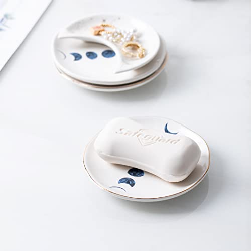 Ceramic Moon Jewelry Dish Tray Ring Holder, Small Decorative Trinket Dish for Rings Earrings Necklaces, Present for Wife and Mom, 4.5 Inch