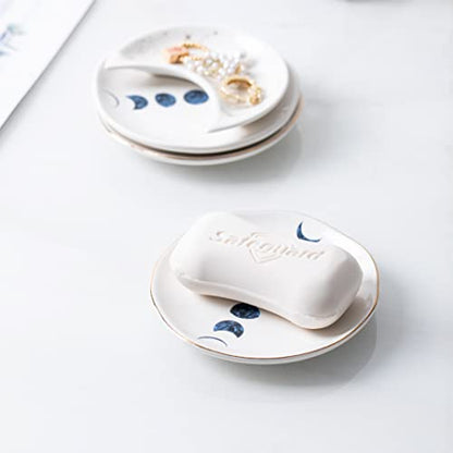 Ceramic Moon Jewelry Dish Tray Ring Holder, Small Decorative Trinket Dish for Rings Earrings Necklaces, Present for Wife and Mom, 4.5 Inch