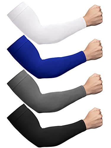 Foaincore 4 Pairs Plus Size Cooling Arm Sun Sleeves for Men Women UV Sun Protection Oversized Compression Sleeves - color: Black, White, Gray, Royal Blue