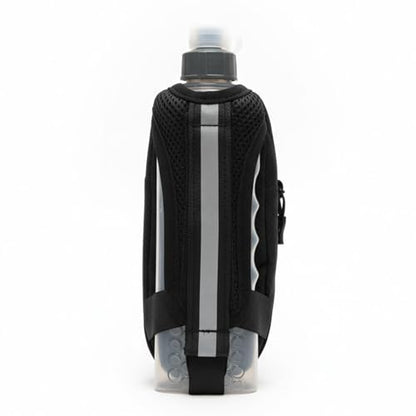 Handheld Running Water Bottle with Large Phone Holder – 12oz Grip-Free Hydration Flask with Pocket for Cards & Keys – Adjustable Strap for Walking, Running, Hiking