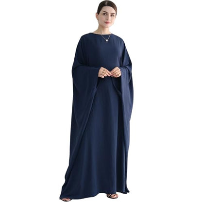 Women Muslim Abaya Dress 1Piece Bat Sleeve Islamic Maxi Robe Fashion Jilbab for Women Eid Kaftan Muslim Robe - color: Navya, size: Large