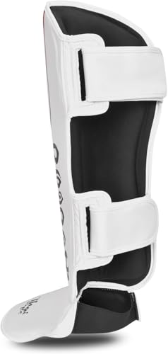 Shin Guards with Instep, Blue & White, Unisex Adult, for Kickboxing, Muay Thai, MMA, Sparring, Taekwondo Training - size: Large