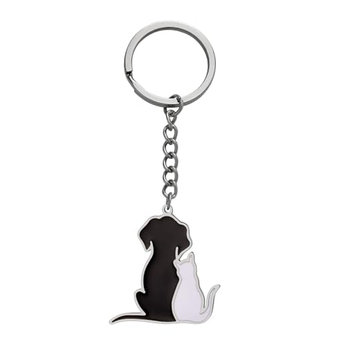 Dreamtimes Cute Cat Keychain Dog keychains for Women Man Cute Bag Car Keyring Stainless Steel Keyring Black Cat Keychain - color: Dog-silver