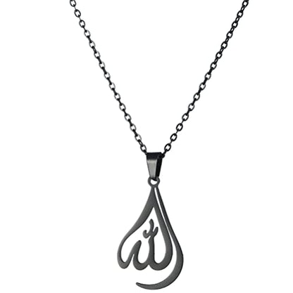 UNIFT Islamic Muslim Allah Layered Necklaces For Women Stainless Steel Charm Water Drop Heart Shape Allah Pendant Double Layer Necklace Islamic Jewelry - color: black