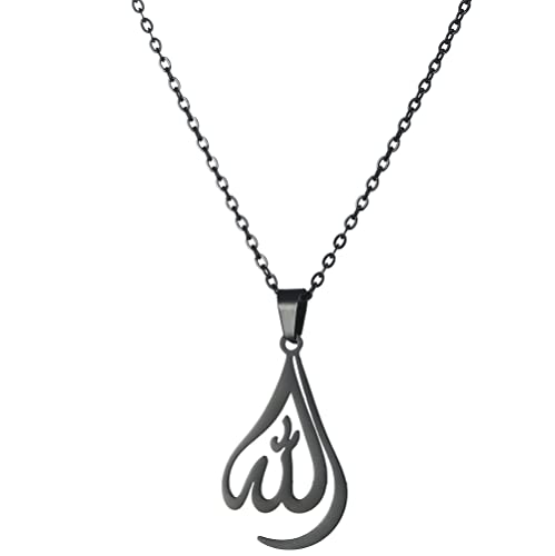 UNIFT Islamic Muslim Allah Layered Necklaces For Women Stainless Steel Charm Water Drop Heart Shape Allah Pendant Double Layer Necklace Islamic Jewelry - color: black