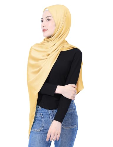 Luxury Silky Satin Hijab for Women, Shimmer Crinkle Muslim Head Scarf, Graceful Feminine Charm - color: Gold