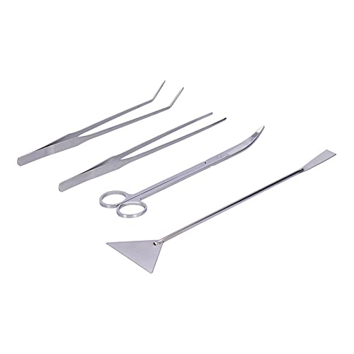 4 in 1 Aquarium Tools Kit, Aluminum Alloy Fish Plant Tools, Plant Aquascaping Tool Set with Straight Tweezer, Curved Tweezer, Spatula
