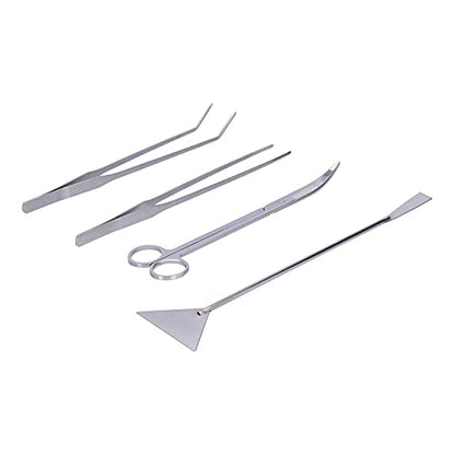 4 in 1 Aquarium Tools Kit, Aluminum Alloy Fish Plant Tools, Plant Aquascaping Tool Set with Straight Tweezer, Curved Tweezer, Spatula