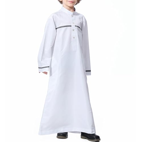 Muslim Thobe for Boys Islamic Clothing Long Sleeve Kaftan 𝐑obe Arabic Dress Kids Boys Prayer Dress Ramadan Eid Outfit - color: White, size: 7-8 Years