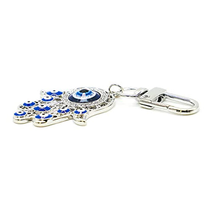 Evil Eye Keychain Hamsa Hand keychain Protection Charm for Men Women Car Key Ring Bag Purse Accessories - color: Silver Eyes