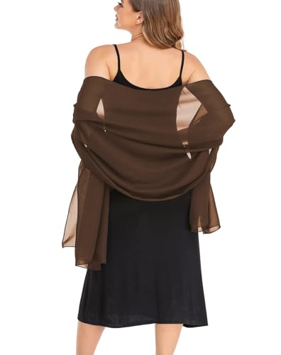 Shawls and Wraps for Evening Dresses Sheer Chiffon Women Elegant Soft Silky Wraps Wedding Bridal Scarf - color: Brown, size: 79*18‘’
