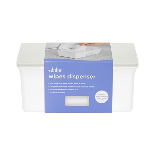 Ubbi Baby Wipes Dispenser with Weighted Plate, Oat | Rubber Seal Keeps Wipes Fresh, Non-Skid Feet, Holds Standard Pack of Wipes, Baby Changing Station Essential - color: Oat Wipes Dispenser, size: 1 Count (Pack of 1)