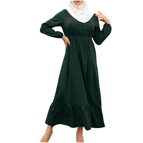 Ctreela Muslim Abaya Dress for Women Long Sleeve Tunic Islamic Prayer Dress Abaya Kaftan Dubai Dress Middle East Clothes - color: Army Green, size: Small