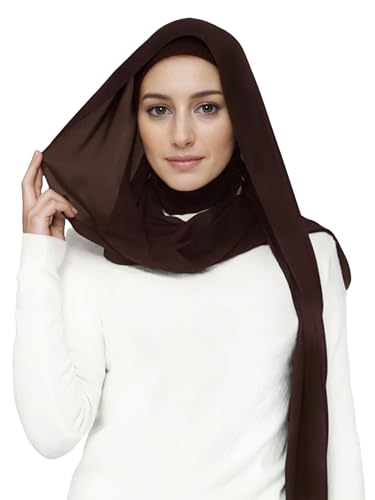 Lina & Lily Flowy Chiffon Instant Hijab Scarf Attached Jersey Ninja Undercap Full Coverage for Muslim Women - color: Dark Brown