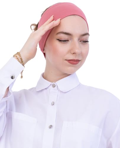 Prien Women Cotton Hijab Cap, Stretchy Head Cover, Pre-Sewn Inner Muslim Scarf Undercap, Non Slip Headband for Daily Wear - color: Dusty Rose