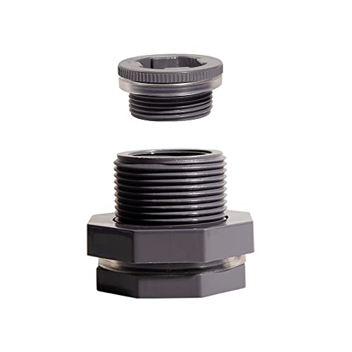 Ququyi 1 Inch PVC Bulkhead Water Tank Connector Adapter Fitting with Plugs Thru-Bulk Pipe Fitting for Rain Barrels, Aquariums, Ponds(Set of 1) - size: 1"-1pcs