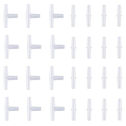Pawfly 40-Piece Aquarium Air Valve Connector White Plastic Inline Tubing, 3-Way T & Straight Aquarium Airline Tubing Connector - color: 2 Kinds(40 Pack)