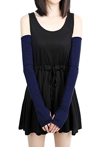 V28 Women Stretchy Long Sleeve Fingerless Gloves - color: Navy